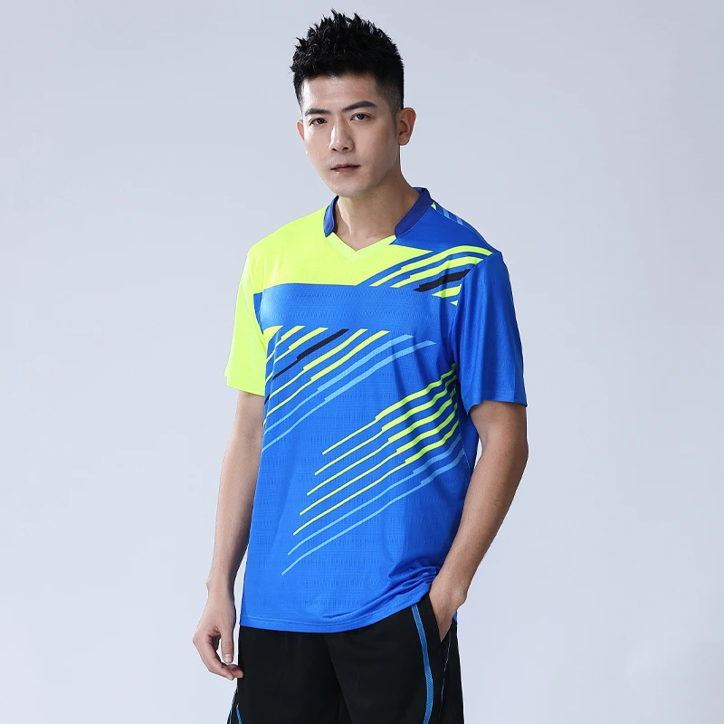 Men Tennis Shirts Breathable Badminton T-shirts Quick Dry Team Sports Short Sleeve V- Collar Training Shirts Ping Pong Jerseys