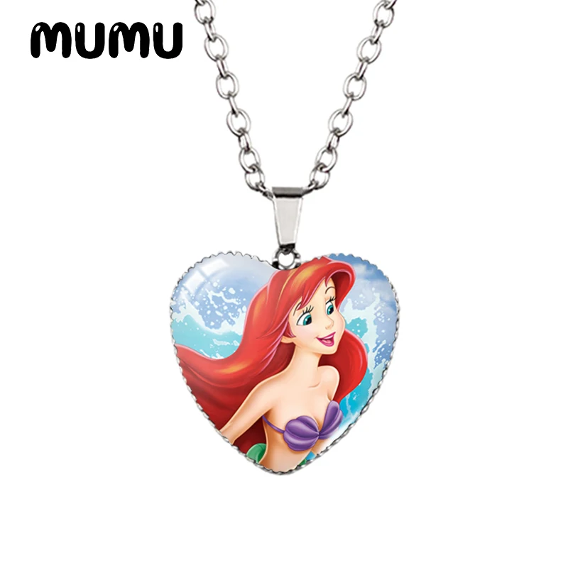 Little Mermaid Heart Necklace - Handmade Glass Pendant Jewelry for Kids