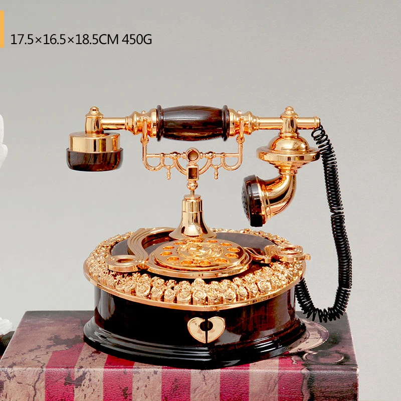 European Retro Nostalgic Dial Phone Landline Shape Music Box Plastics Retro Style Tabletop Living Room Decoration Ornament ZE914