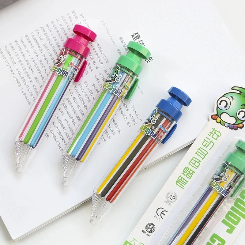 1Pc 8 In 1 Multicolor Crayons Creative Push Style DIY Replaceable Oil Pastel Colored Pencil For Kids Graffiti Painting Tools oil pastels colored crayons color pencils children painting supplies