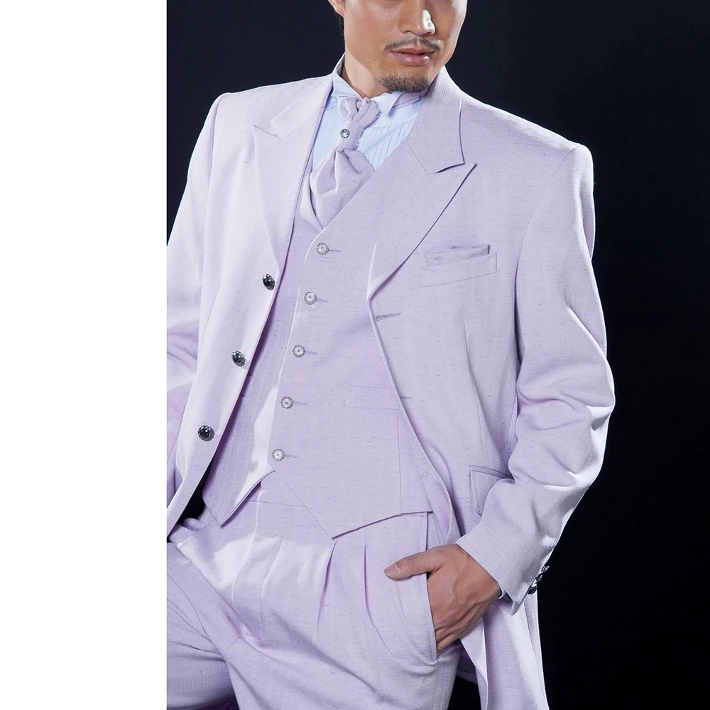 

Costume Hombre Men's Suit Wedding Light Purple Elegant Terno Tuxedo Three Piece Jacket Pants Vest Slim Fit Full Set 2024