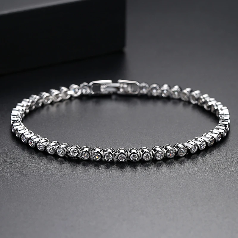 LUOTEEMI Bezel Setting Round CZ Tennis Bracelet Delicate Cubic Zirconia Minimalism Charm CZ Bracelets for Women Party Jewelry 6