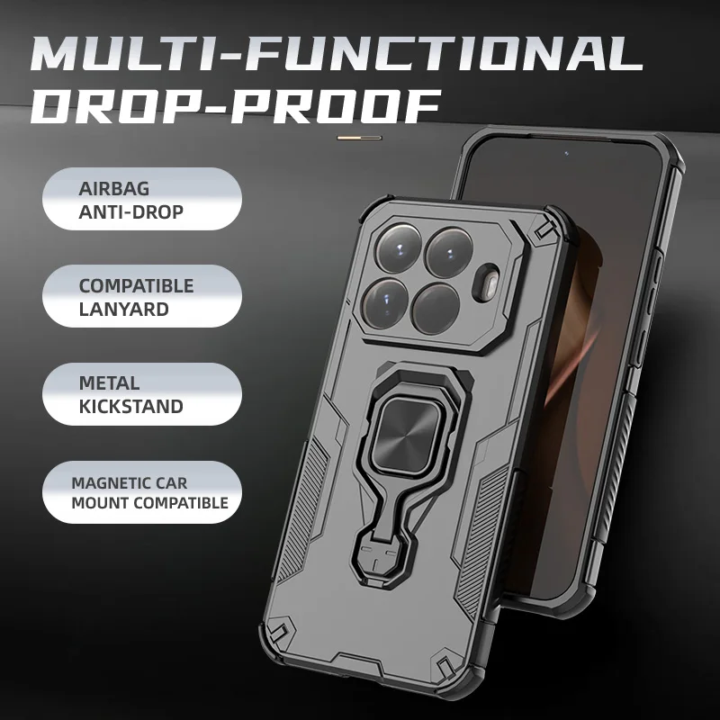 Magnetic Armor Shockproof Phone Case with Metal Ring Stand and Camera Protection