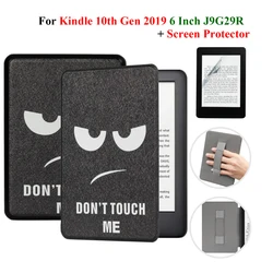 Premium Leather Sleep/Wake Case with Screen Protector and Hand Strap - J9G29R kindle 10th (Dont touch)