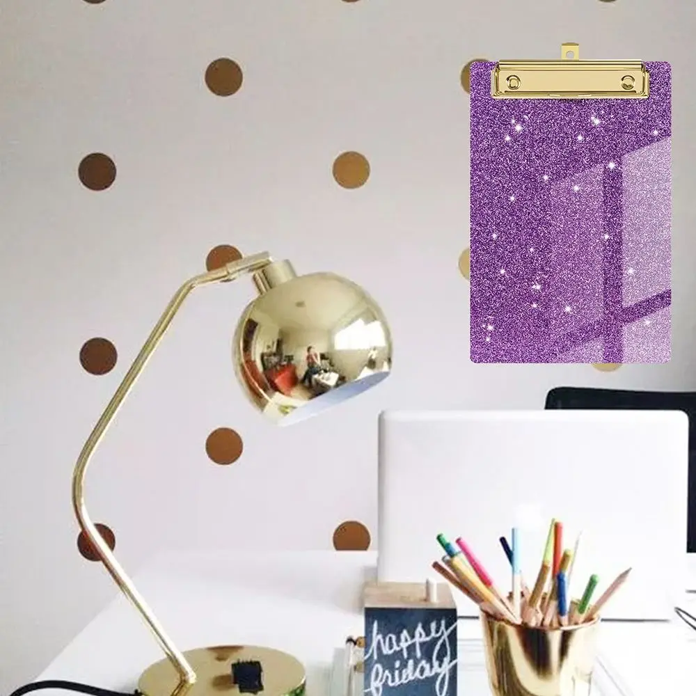 Pink Glitter Writing Clip Board, Flat Metal Clip, Ideal for Office, Classrooms, Acrylic Clipboards