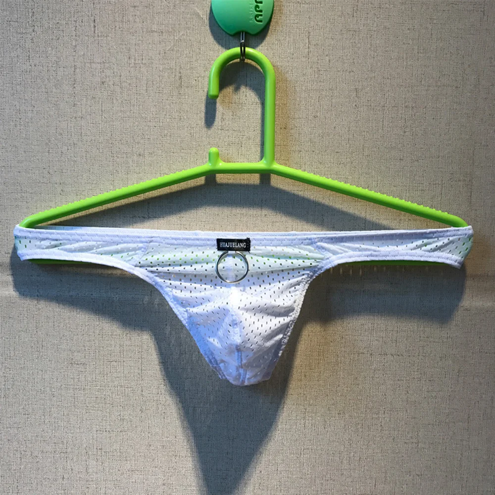 Men's Underwear Low Waist Sexy Ice Silk Mesh T-Back Breathable Hole Nylon T-Shaped Panties Shorts Gay Mens Underwear for Couple