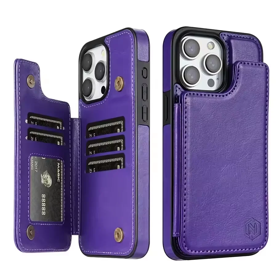 Premium RFID Blocking Magnetic PU Leather Wallet Phone Case - Anti-Theft Protection