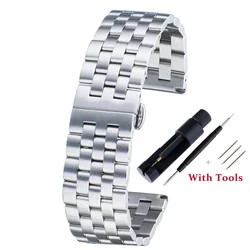 Stainless Steel Waterproof Watch Strap Replacement with Tool - Universal Fit, Various Sizes Available - 26mm (Silver)