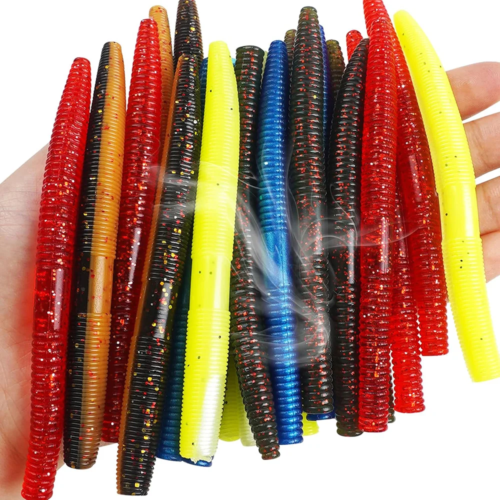 10Pcs Bass Würmer Weiche Kunststoff Stick Köder Weiche Angeln Lockt 10cm Wacky Rig Künstliche Köder Ned Wurm lockt für Bass Forelle angeln