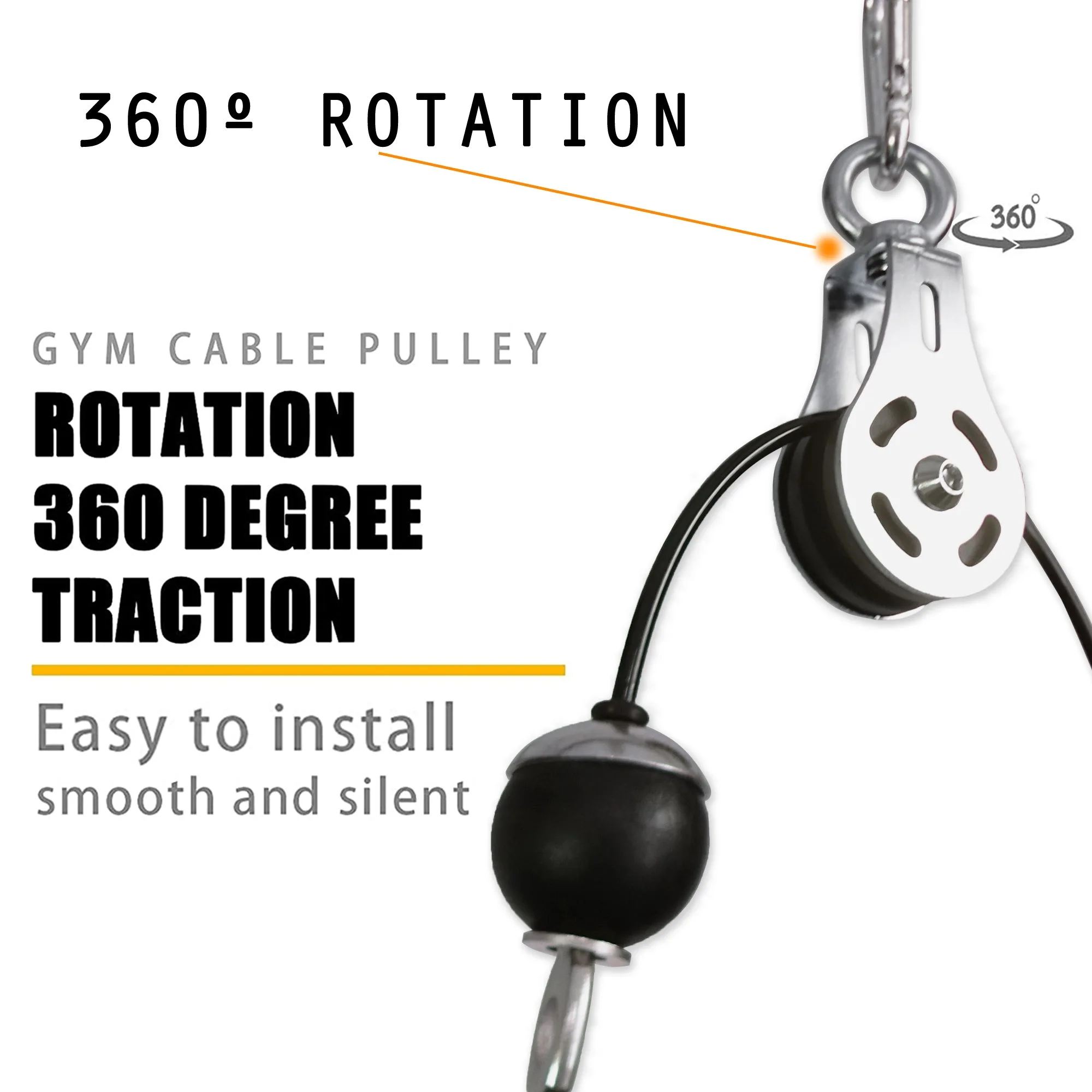 Fitness Cable Pulley Silent 360 Degree Rotation Stainless Steel Surface Smooth Durable Attachment for DIY Home Gym