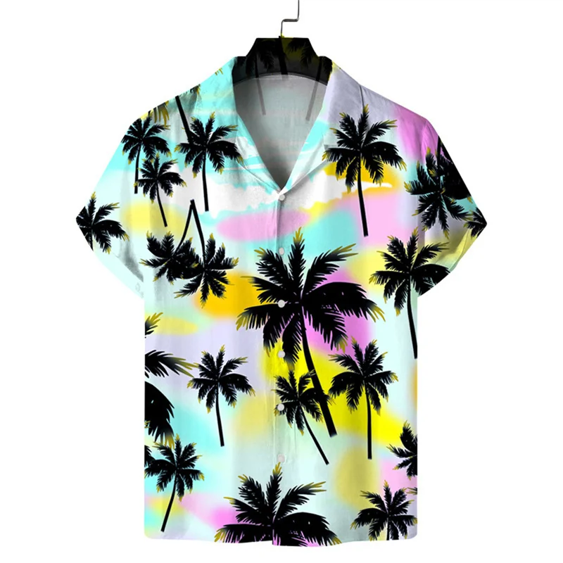 thumbnail image 1 of Camisas de verano nuevas con estampado 3D de flores hawaianas para hombre y mujer, camisas de manga corta con solapa y estampado de atardecer en la playa, ropa de calle, 1 of 4