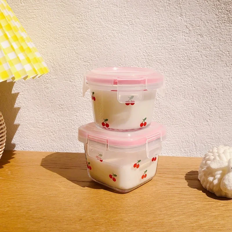 1PC Portable Korean Cherry Mini Sealed Box Cute Sweet Girl Glass Fruit Snack Box Small Capacity Fresh Box Jars with Lid 120ml