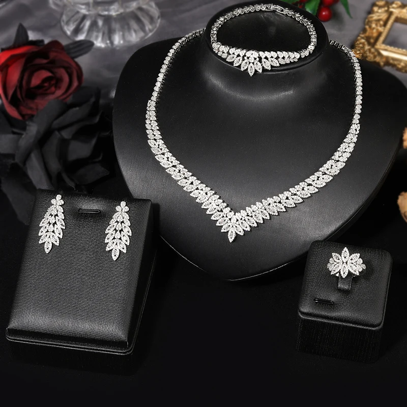 

High Quality Zirconia Saudi Arabia Wedding Bridal Jewelry Set CZ Pendant Bracelet Ring Earrings Women's Accessories Designs