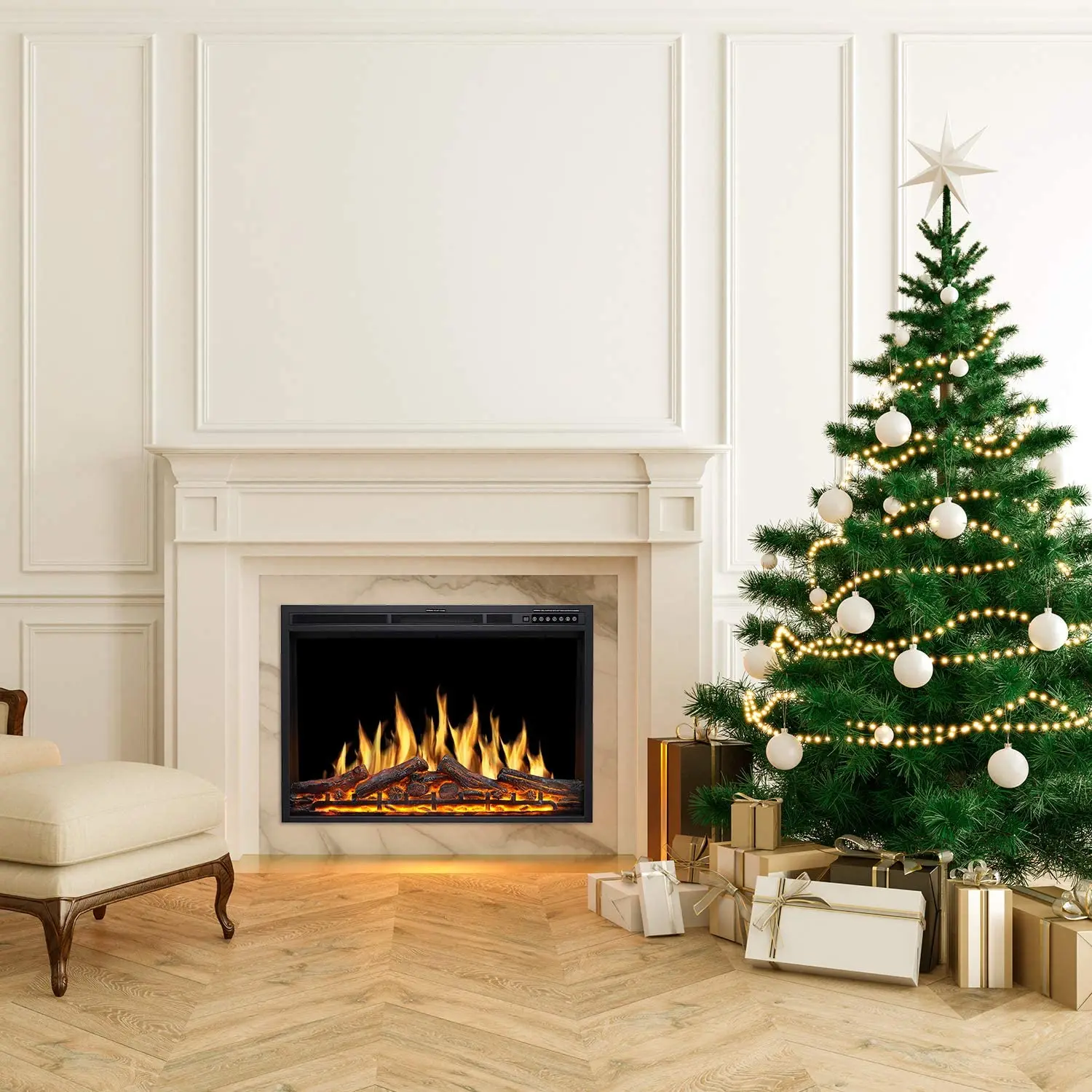 

AGLUCKY Electric Fireplace Insert 37Inch with Adjuatble Flame Colors Log Colors Flame Speed and Brightness Remote Control