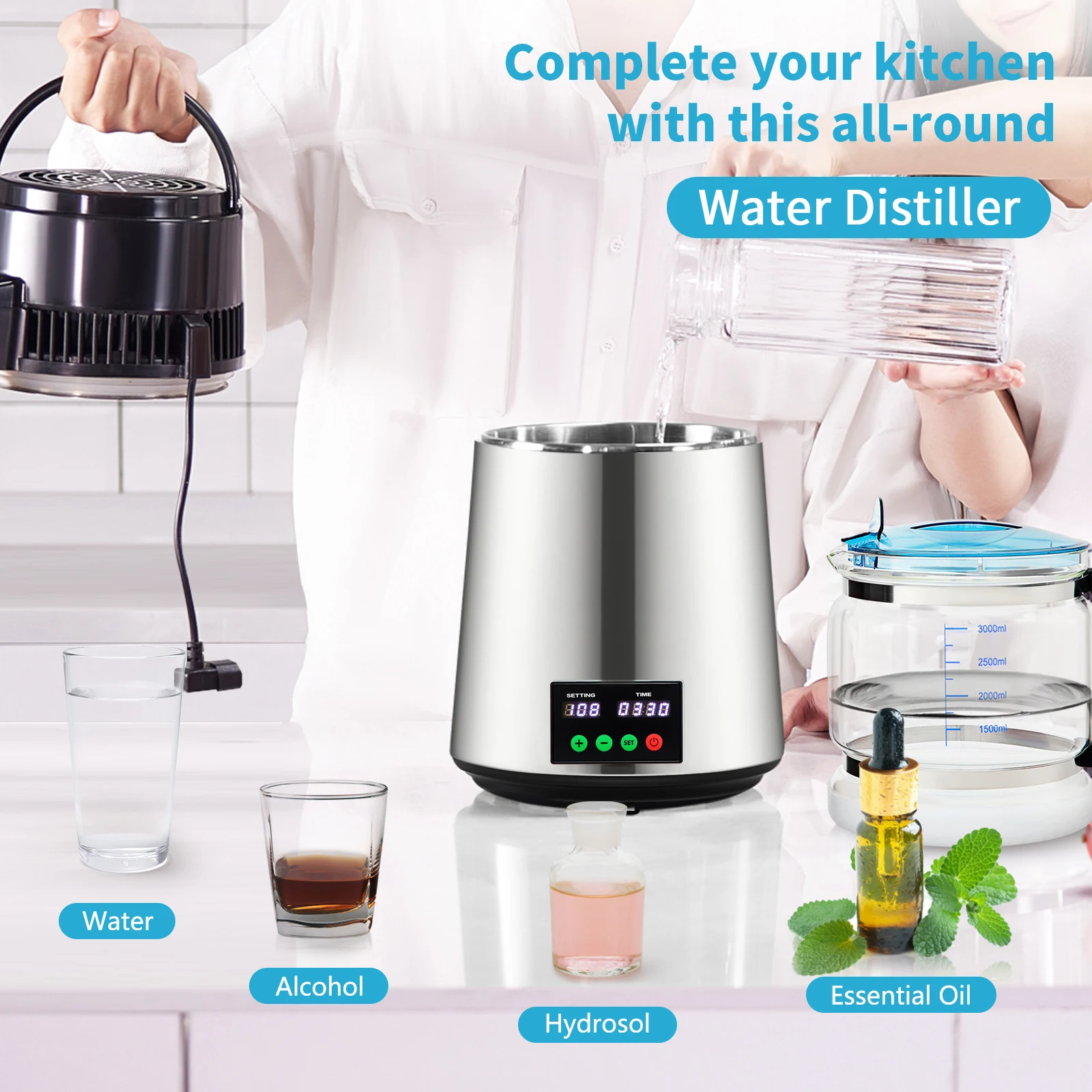 SucceBuy 4L Water Distiller Purifier Filter 1L/H Distilling Speed Dispenser Drinking Bottle Softener Touch Screen Home Appliance water filters
