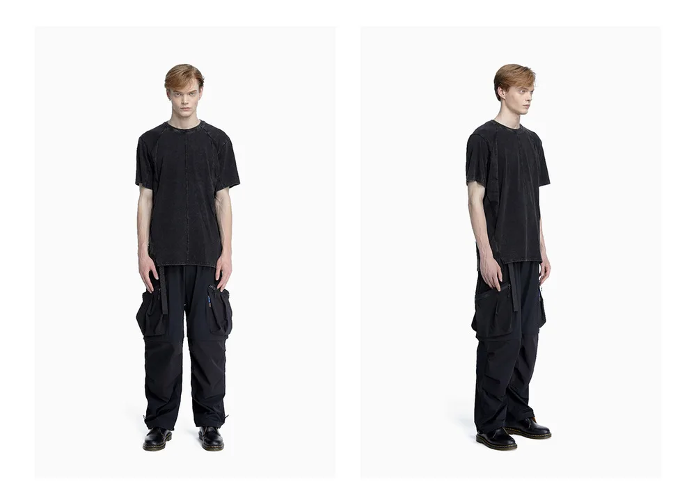 Reindee lusion 23ss 201 structural cut pure cotton t-shirt stacked structure diamond shape hem techwear gorpcore