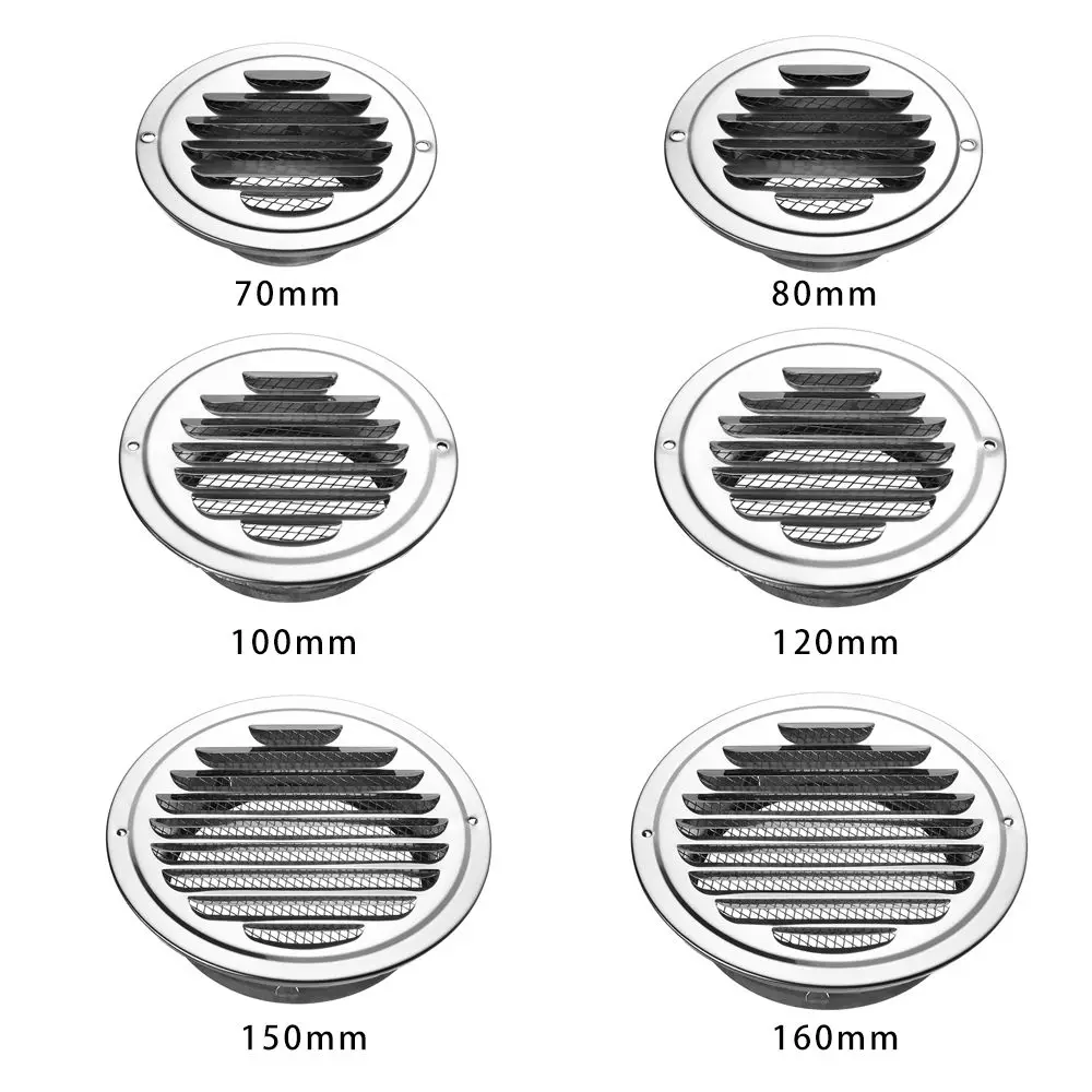 Stainless Steel Exterior Wall Air Vent Grille Various Size Round Ducting Ventilation Grilles Home Office
