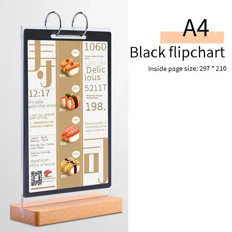 Flip Desk Card Wooden Menu Loose-leaf Book Publicity Display Rack Beech Standing Sign Desk Sign Table Top Price Menu Board