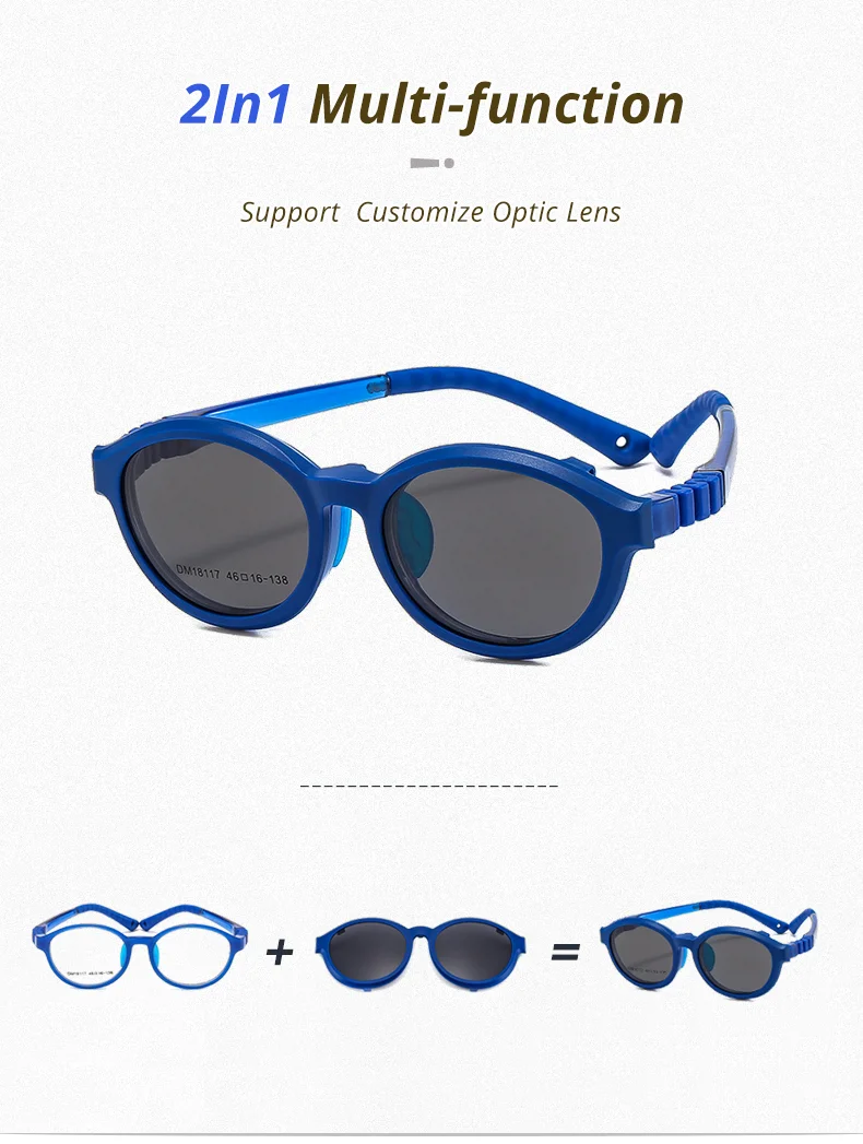 Ralferty Flexible Kinder-Sonnenbrille zum Anklipsen, abnehmbare Brillengestelle, für Mädchen und Jungen, runde Outdoor-Brillen, verschreibungspflichtiger optischer Rahmen – Detail 3