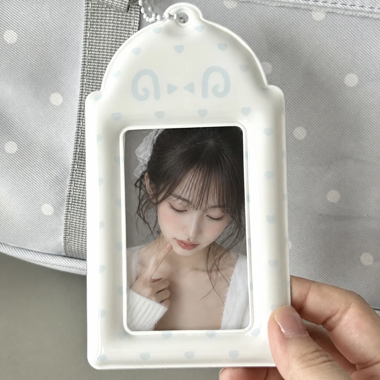 Compact 3-Inch Photocard Holder with Emoticon Charm - Ideal for Campus and Transit Cards