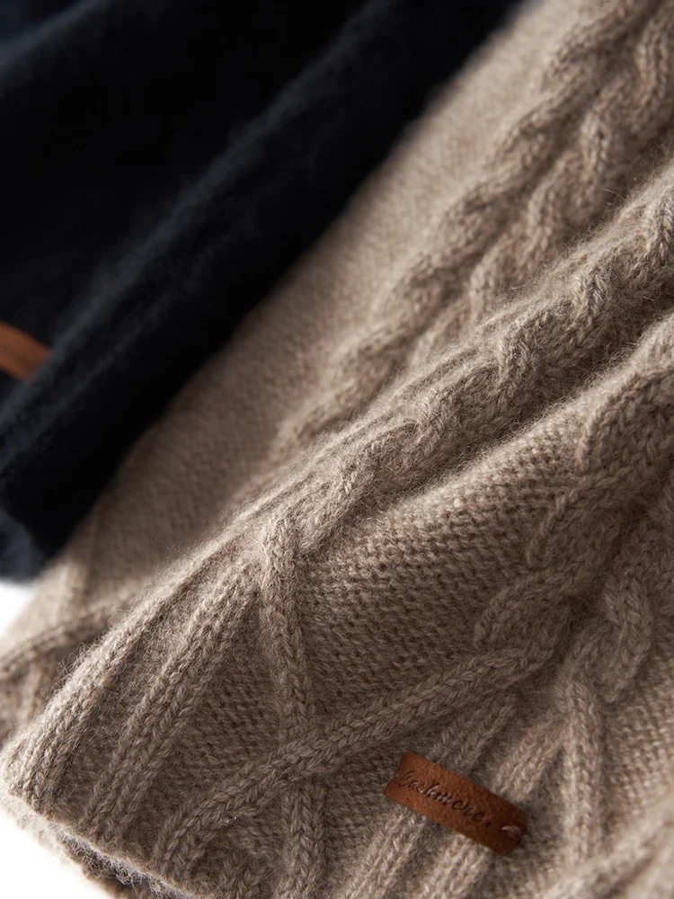 100% Cashmere Knit Cable Beanie Caps Solid Thick Soft Hat Fashion Autumn Winter Warm Highstreet Caps Women Pure Cashmere Bonnet 5