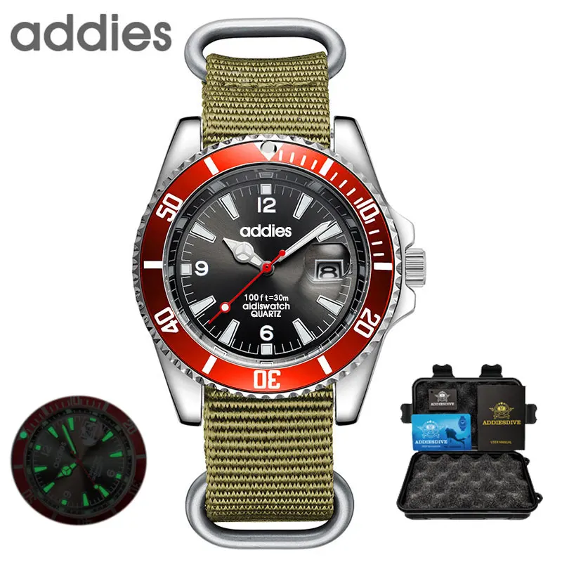 

ADDIES Top Brand Luxury Men's Quartz Watch Nylon Strap Waterproof Calendar Luminous Outdoor Military Sport Watches Relógio Homem