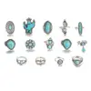 Long-lasting Rings Bohemia Rings Vintage Bohemian Adjustable Ring Set with Cactus Sun Shape Faux Turquoise Knuckle Rings for Her 4