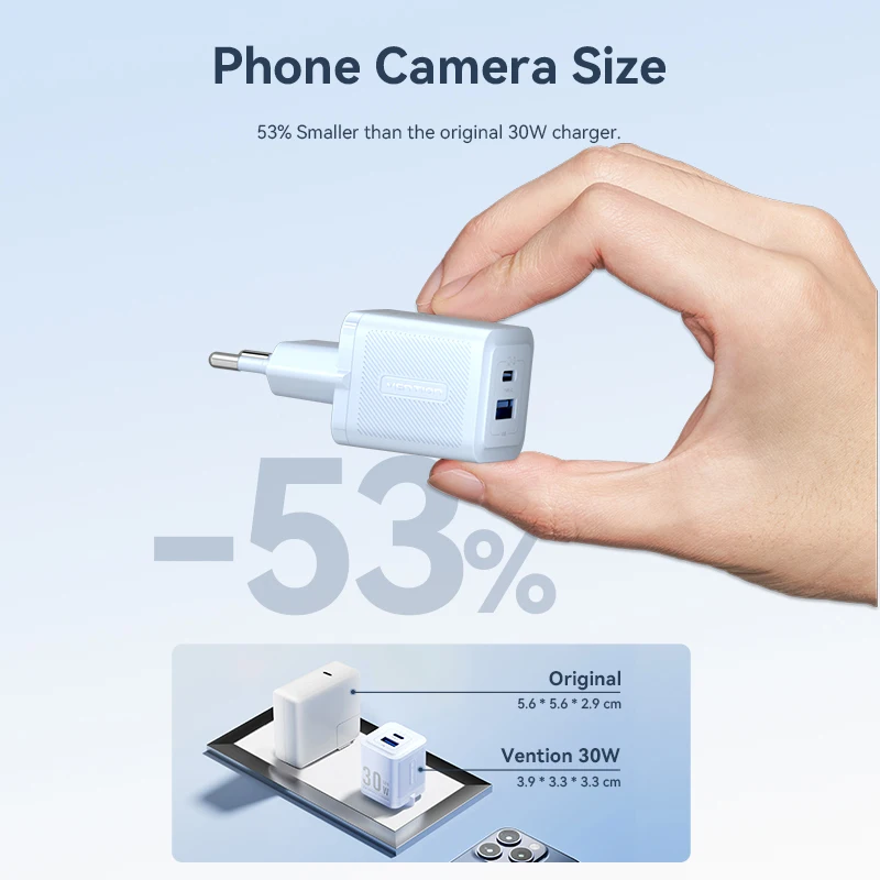 Vention GaN 급속 충전 4.0 3.0 C 타입 PD USB 충전기, 아이폰 15, 14, 13 프로 맥스, 노트북용 고속 충전기, 30W