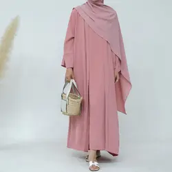 Muslim Woman Set Jazz Crepe Abaya 2 Piece Set Sleeveless Inner Dress + Kimono Cardigan Dubai Turkey Islam Ramadan (No Scarf)