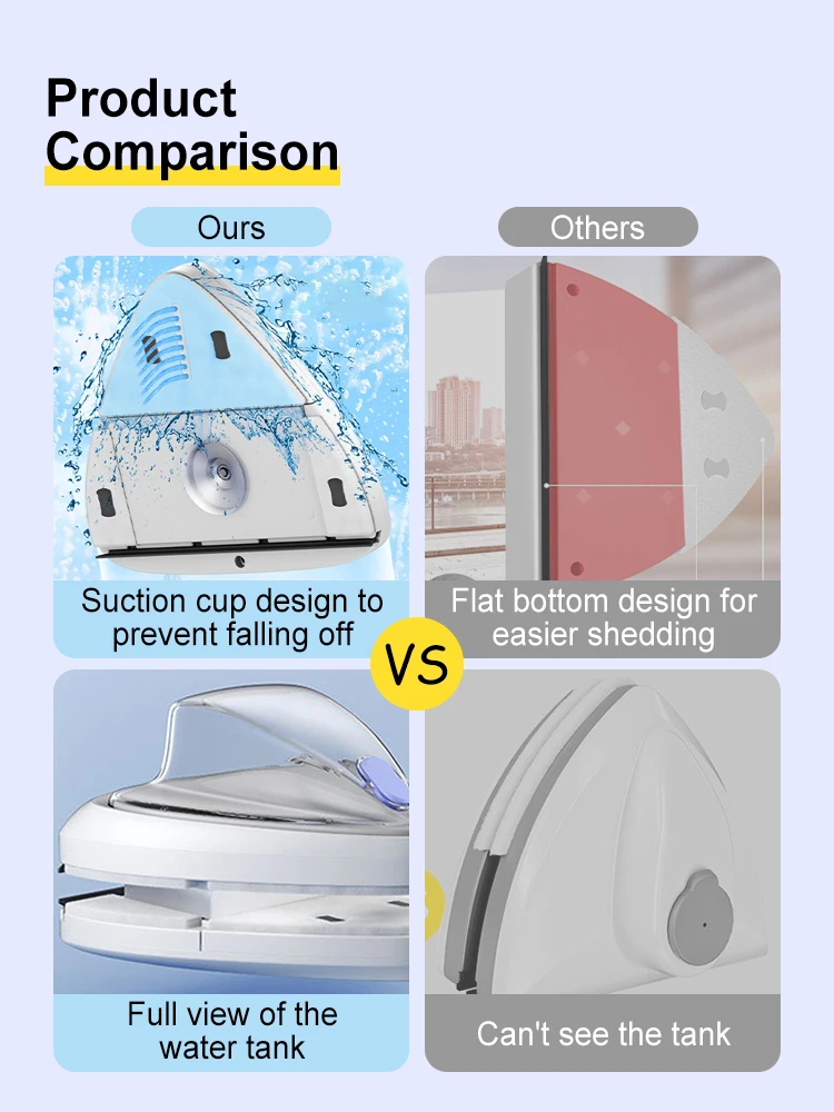 Double Sided Magnet Window Cleaner Water Filling Clean Brush ABS Material Natural Latex