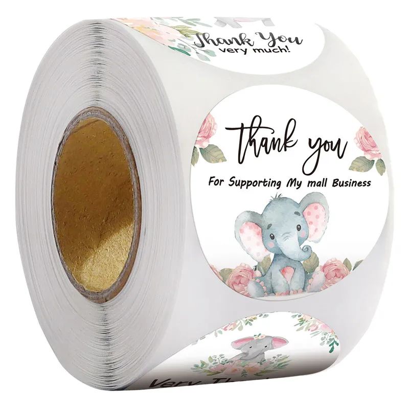 

500Pcs Cute Thank You Stickers Roll Baking Package Seal Labels 8 Styles Elephant Animals Thank You Stickers Stationery Supply