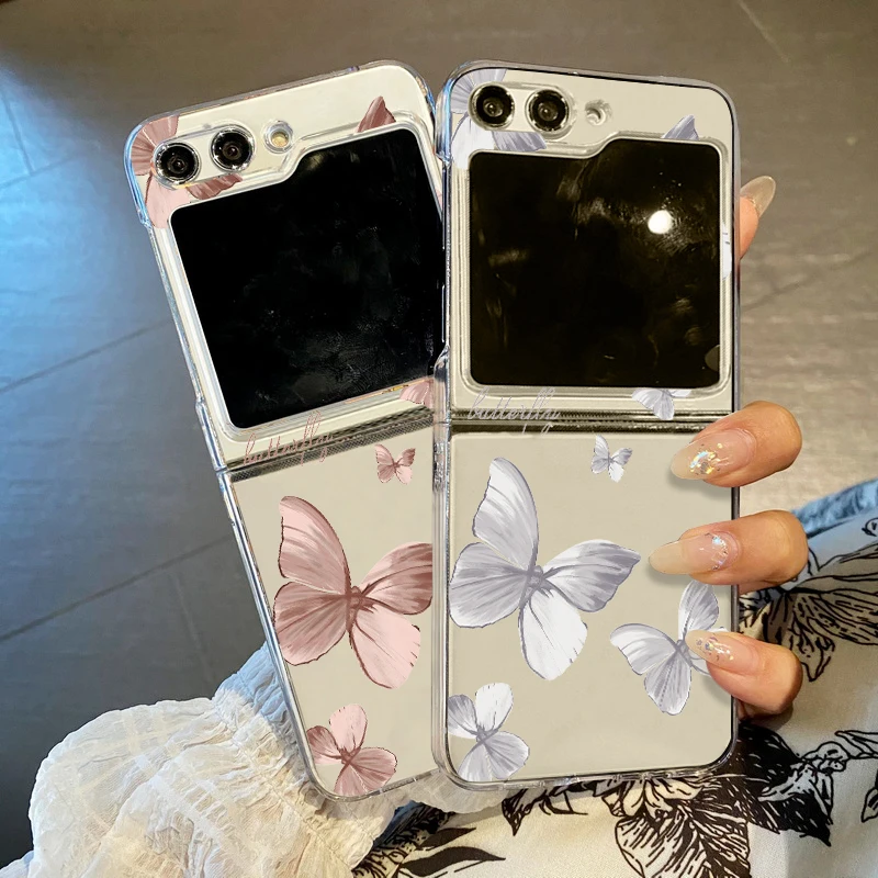 Transparente Handyhülle mit Schmetterlingsmuster für Samsung Galaxy Z Flip5 Flip6, transparente, harte Klapphülle für Samsung Z Flip 6 5 4 3 5G_voghion.com