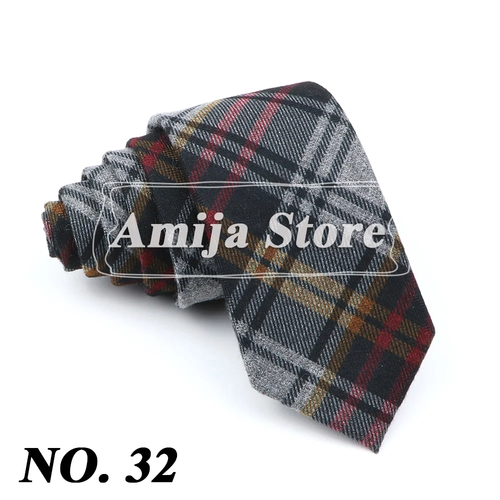 Super Weiche Wolle Baumwolle Krawatte Plaid Diamant Gestreiften Männer 6cm Dünne Krawatte Rot Blau Dunkle Farbe Smoking Anzug Männlichen geschenk Hemd Zubehör – Detail 35