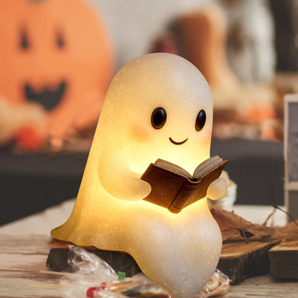 Ghost Reading Book Lamp Ghost Reading Night Light Halloween Decor for Bedroom Study Room Readers
