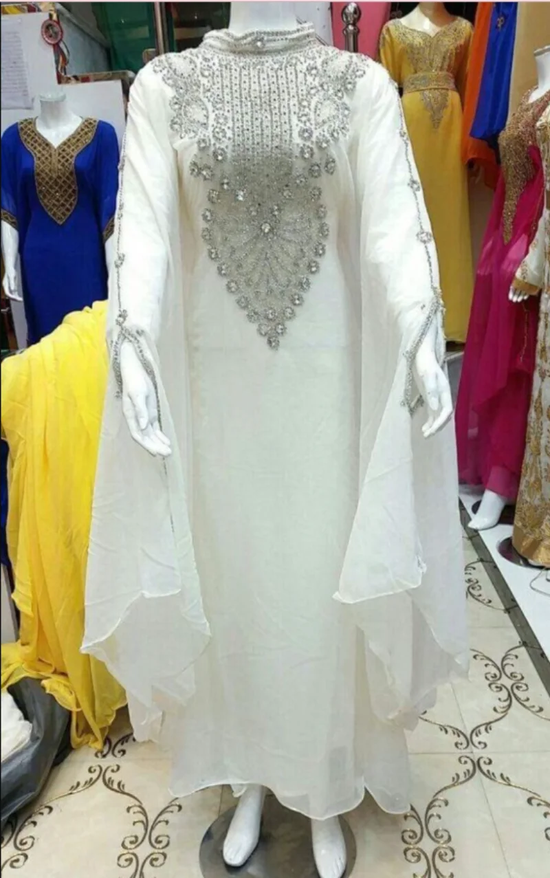 Moroccan White Dubai Kaftane Abaya Farasha Dress Very Costume Long Ms 2020-