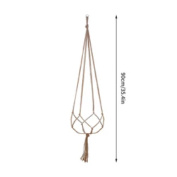 Hand-Woven Cotton Hemp Rope Hanging Flowerpot Woven Decor (90cm)