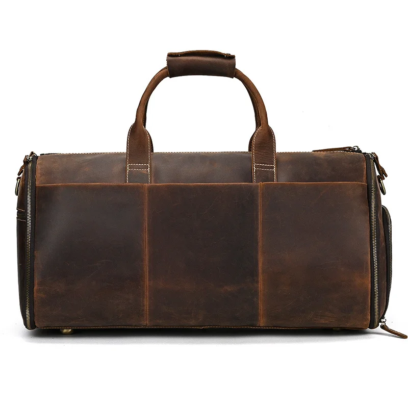 Leather Travel Bag With Shoe Compartment