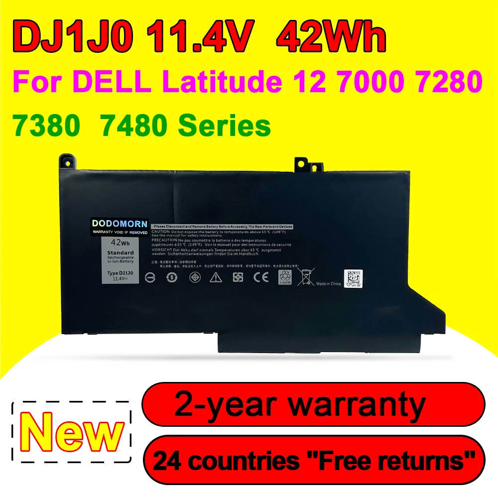 

New 11.4V 42Wh DJ1J0 Laptop Battery For DELL Latitude 12 7000 7280 7380 7480 Series DJ1JO 0NF0H ONFOH PGFX4 High Quality