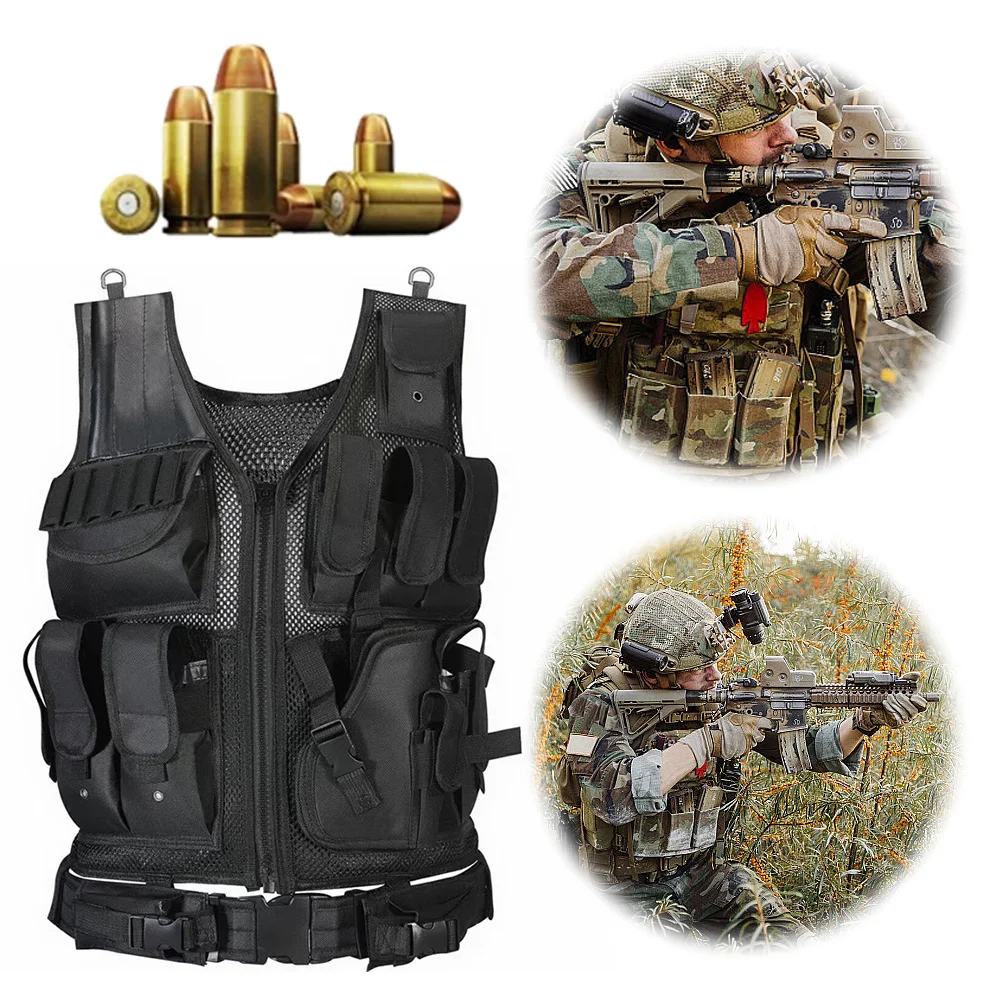 Nylon Combat Body Armor Vests Adjustable Mesh Vest Multi-Pocket Airsoft Vest Hunting Outdoor CS Game Airsoft Training Jacket