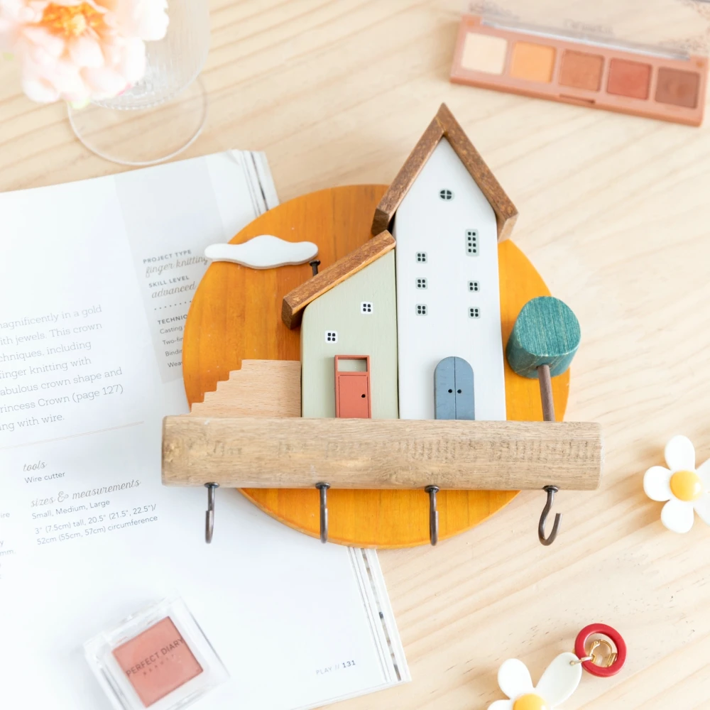 Cute Art Wooden Key Hook Wall Decorative Shelf Jewelry Hat clothes Towel Small Items Storage Home Room decoration Creative Gift