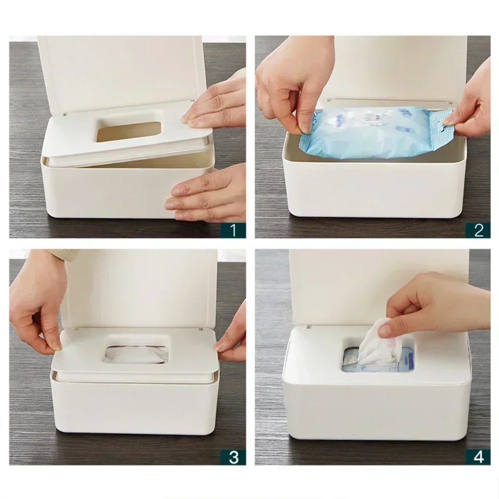 Wet Tissue Box with Lid Dustproof Baby Nappy Wet Tissue Storage Holder Dispenser for Home Car Office Paper Tissue Organizer 4