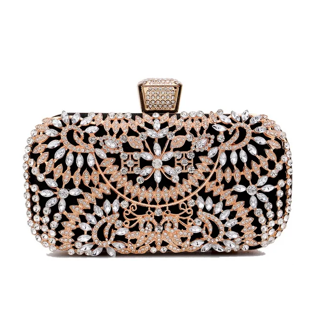 Red Color Hollow Out Fashion Clutch Luxury Diamonds Floral Evening