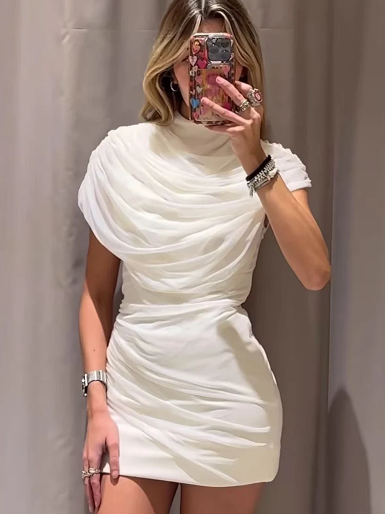 2026 New Women Sleeveless Dress Fashion Tierred Decoration Slim Short Dress Ladies Elegant Mesh Splicing Solid Party Dress