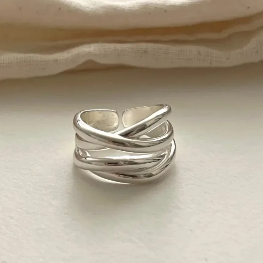Sterling Rings for Women Fashion Geometric Handmade Irregular Interware Gold Ring Party Christmas Gift