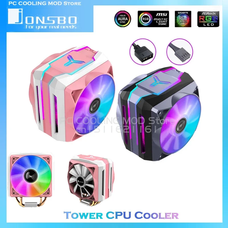 

JONSBO Tower CPU Air Cooler Cooling Fan Radiator For Intel LGA 775/115X/1200/1700 AMD AM4/AM3+, 5V ARGB+4Pin PWM Silver/Pink