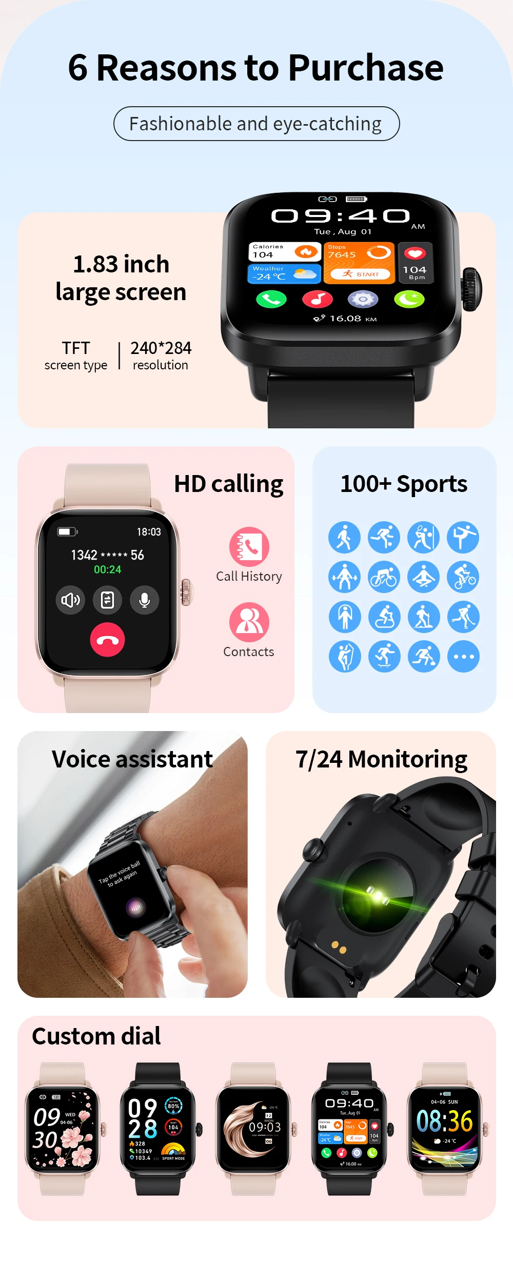 LIGE Women Smart Watch 1.83”Full Touch Screen Heart Rate Bracelet Sports Fitness Tracker Ladies Smartwatch For Android IOS +Gift