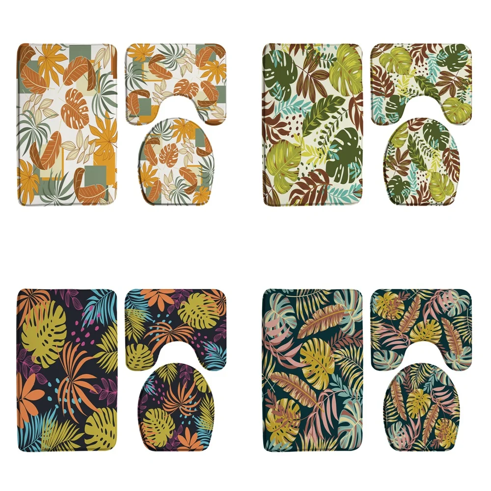 

Tropical Monstera Palm Leaves Bath Mat Sets Plant Modern Art Doormat Absorbent Shower Bathroom Door Rug Carpet Toilet Lid Cover