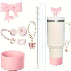 9-Piece Tumbler Accessory Set with Spill-Proof Stopper and Silicone Boot (Pink)