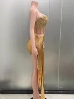 Gold Color Women Sexy 2 Pieces Strapless Bodycon Mini Dress Bar Singer Nightclub Party Celebrate Birthday Dress Wholesale - Image 3