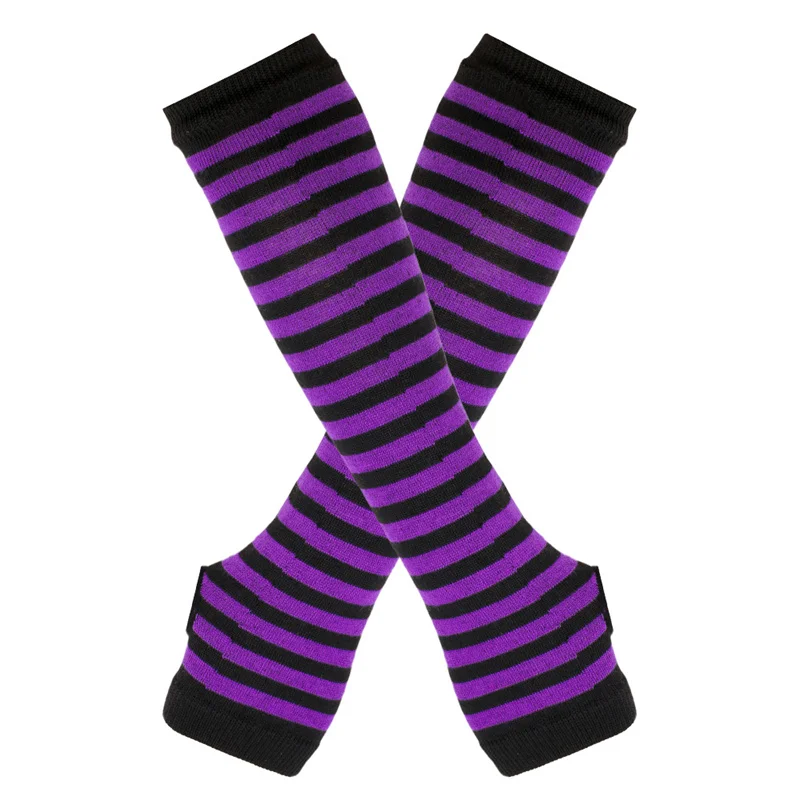 Over 12 Years Old Wristlet Long Arm Warmer Fingerless Gloves Cosplay Cotton Striped Oversleeve for Big Girls Women